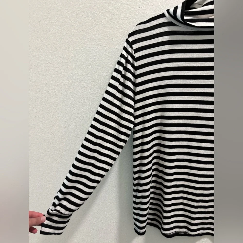 LOFT Black and White Striped Turtleneck Sweater Top, size M - Picture 2 of 6